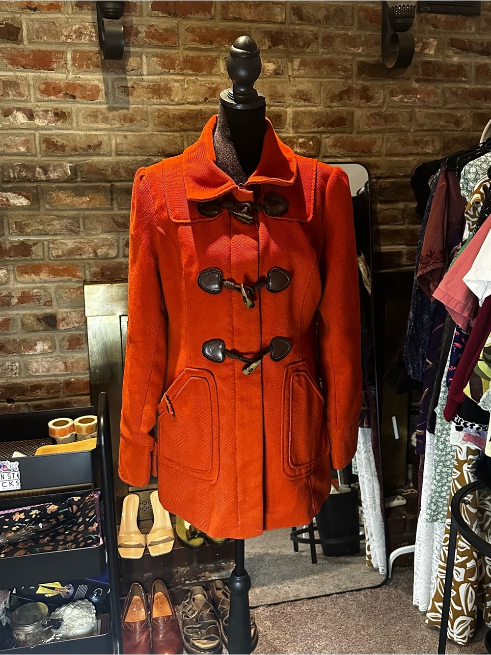 Coffee Shop Y2K Burnt Orange Peacoat w/ Toggle Buttons in Size Large.